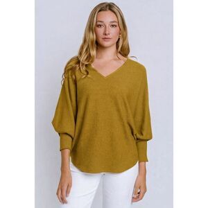 Kerisma Ryu V-Neck Ribbed Pullover Sweater in Retro Olive Size S/M